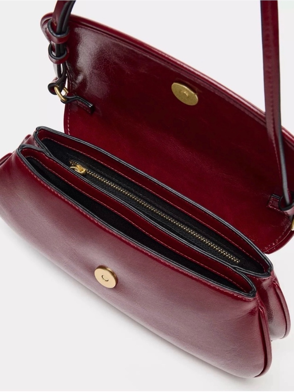 ZARA Patent Leather Shoulder Bag in Dark Cherry NWT - Picture 2 of 10
